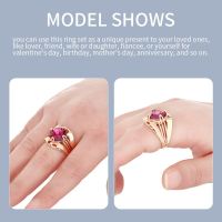 ความจริง UNDERWEAR90AR2เพชรย้อนยุคแหวนหมั้นผู้หญิงแหวนแต่งงานเครื่องประดับคริสตัลสีแดงหินเพทายรูปไข่หรูหรา