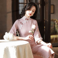 Cheongsam ขนาดใหญ่ Inverted แขน2022ใหม่ดัดแปลงชุดหญิงสาวสไตล์จีนย้อนยุคฤดูร้อนสีชมพูทุกวัน Dress