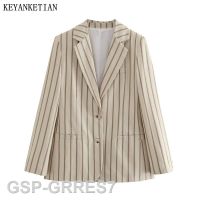 KEYANKETIAN เสื้อผู้หญิงขาตรงกระดุมแถวเดียวลายทางมาใหม่2023GRRES7