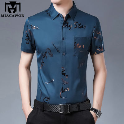 New Men Shirt High Quality Silk Print Summer Short sleeve Casual Shirts Men Slim Fit Camisa Masculina Drop Shipping C749