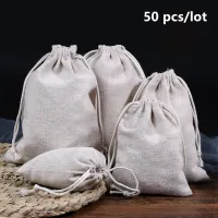 【CW】 50 Pcs/Lot Storage Drawstring Fabric Plain Cotton Pouches 8x10/10x12/12x15/13x18/15x20cm