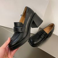 HOT★Loafers ผู้หญิง Chunky ส้นสูงสแควร์ Toe ปั๊มสตรีแฟชั่น Comfort ชุดกระโปรงทำงานออฟฟิศรองเท้ารองเท้าส้นสูงรองเท้า Zaptos Mujer