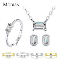 Modian 925 Sterling Silver Classic Charm AAA Zirconia Necklace Earrings Rings Bridal Wedding Jewelry Set For Women Fine Jewelry