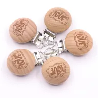 5pcs 30mm Love Heart Beech Wooden Clips Baby Pacifier Clip Holder Infant Soother Clasps Natural Wood Baby Pacifier Accessories Clips Pins Tacks