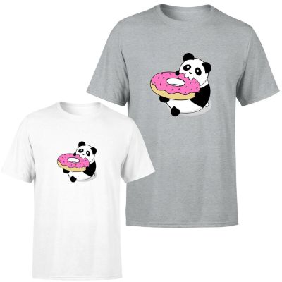 Soft Round Cute Panda Eating A Donut Mens T Shirt Funny Animal Lovers Tee Top  60IJ