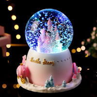 Fancy Pink Castle Princess Crystal Ball Music Box Snowflake Rotating Snow Eight Tones Childrens Holiday Gifts
