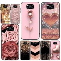 ✤◇ Love Rose Gold Style For Xiaomi Poco X3 GT NFC M3 F3 C3 M2 F2 F1 X2 Pro Mi Mix 3 Play Silicone Soft Black Phone Case