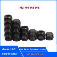 10 100pcs M3 M4 M5 M6 DIN913 Black Grade 12.9 Alloy Steel Hex Hexagon Socket Flat Point Set Screw End Grub Headless Bolts