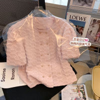 Spot parcel post Classic Style Pink Three-Dimensional Flowers Puff Sleeve Shirt Female Summer 2023 New French Style Western Style Youthful-Looking Beautiful Blouse