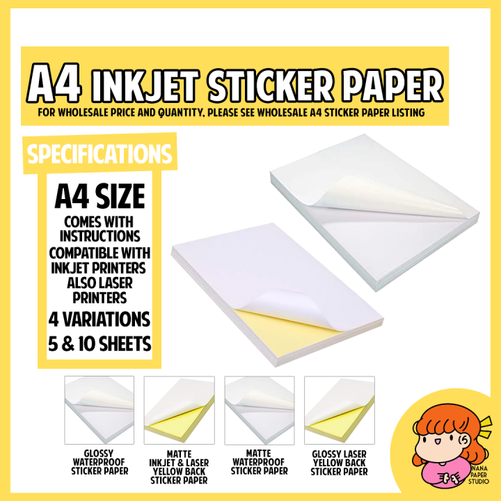 🇸🇬 Sticker Paper A4 Size Waterproof Vinyl Glossy Matte Adhesive FREE