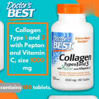 Doctors Best Collagen Type 1 and 3 with Peptan and Vitamin C size 1000 mg contains 180 tablets