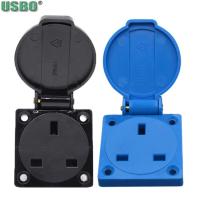 Britain Black Blue 13A 250V IP44 UK Multifunction 2P+E Outdoor Industry Waterproof AC Power Outlet Wired Receptacle Socket Power Points  Switches Save