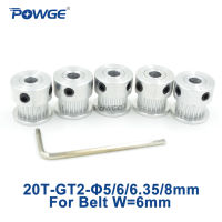 จังหวะรอก Gt2 Powge 20 5มม. 6มม. 6.35มม. 8มม. สำหรับสายพานซิงโครนัส Gt2กว้าง6มม. ฟันเฟืองขนาดเล็ก20ตัน20ซี่5ชิ้น