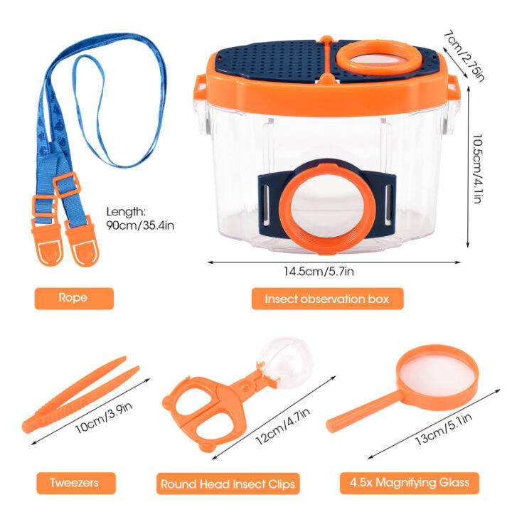 คลังสินค้าพร้อม-ชุดแว่นขยายแก้วมัคกล่องดูแมลงสำหรับเด็กชุดผจญภัยกรงใส่แมลงกล่องดูแมลงมุมมองบั๊กพร้อมเครื่องดักแมลงแหนบสำรวจธรรมชาติสำหรับเด็ก