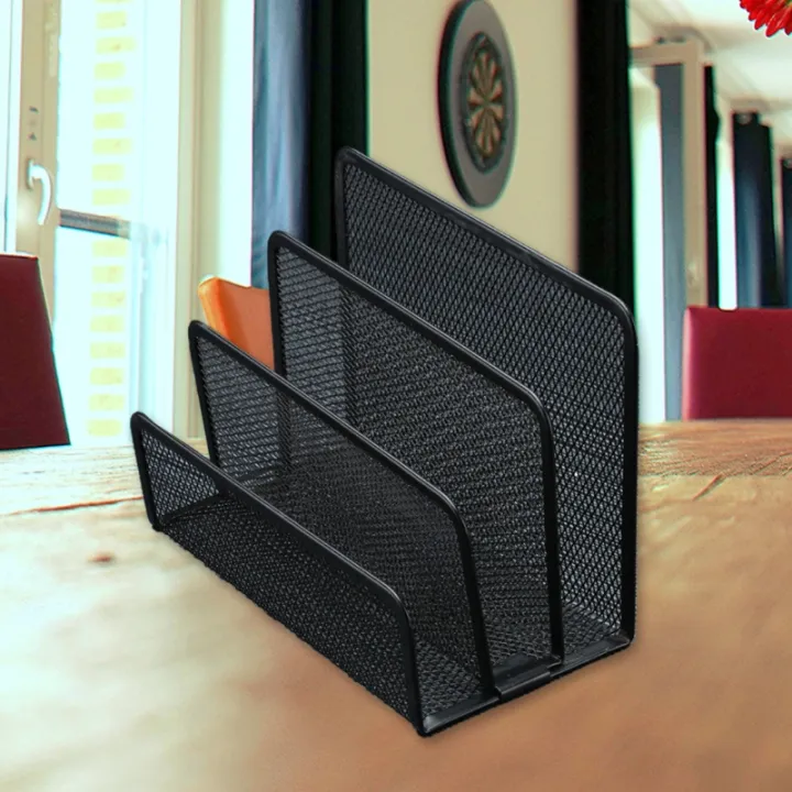 Small Desk Mail Organizer Black Mesh File Letter Holder with 3