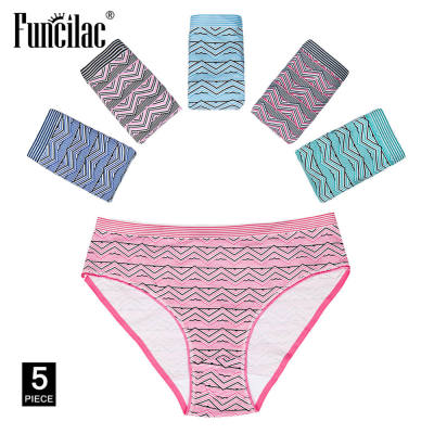 FUNCILAC Plus Size Underwear Women Sexy Briefs Geometric Panties Cotton Crotch Mid-Rise High Quality Lingerie 2XL-4XL 5pcslot