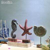 NOOLIM Newest Mediterranean Style Wood Crafts Starfish Conch Hippocampus Wood Carving Marine Home Decor