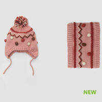 autumn and winter new small round double-layer childrens hat baby hat baby boy girl knitted hat scarf set white hat pink