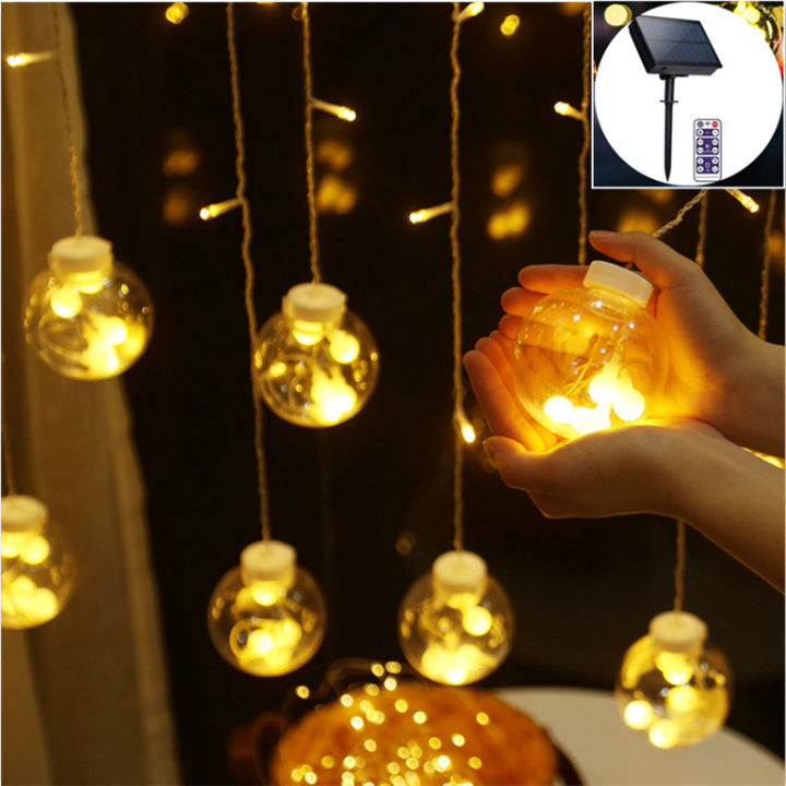 LED Remote control Solar Wishing Ball Curtain String Light LED Outdoor ...