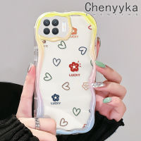 เคส Chenyyka สำหรับ A93 OPPO 2020 F17 Pro Reno 4F Reno 4 Lite สวยงามความรักและดอกไม้รูปแบบที่เรียบง่ายสีสันเนื้อครีมคลื่นขอบซิลิโคนอ่อนชัดเจนเคสโทรศัพท์โปร่งใสกันกระแทก