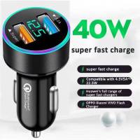 、‘】【； 66W USB Car Charger PD QC3.0 Fast Charger With Voltmeter Cigarette Lighter Socket Power Adapter For  11 12