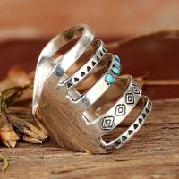 Bohemia Stone Inlaid Finger Joint Rings for Women Antique Engraving Geometric Pattern Female Statement Party Wedding Ring Gifts