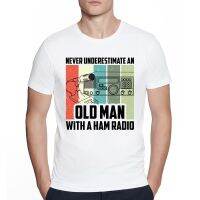 Vintage T-Shirt Fashion Men Never Underestimate An Old Man With A Ham Radio Print White Casual Tops Hip Hop Tee Shirt