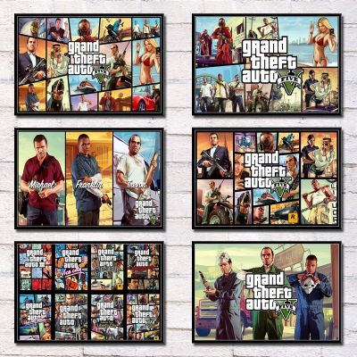 5 GTA Hot Game Cover Grand Theft Auto Canvas Painting Hot Video Game Art Poster Wall Home cuadros for gaming room decortion