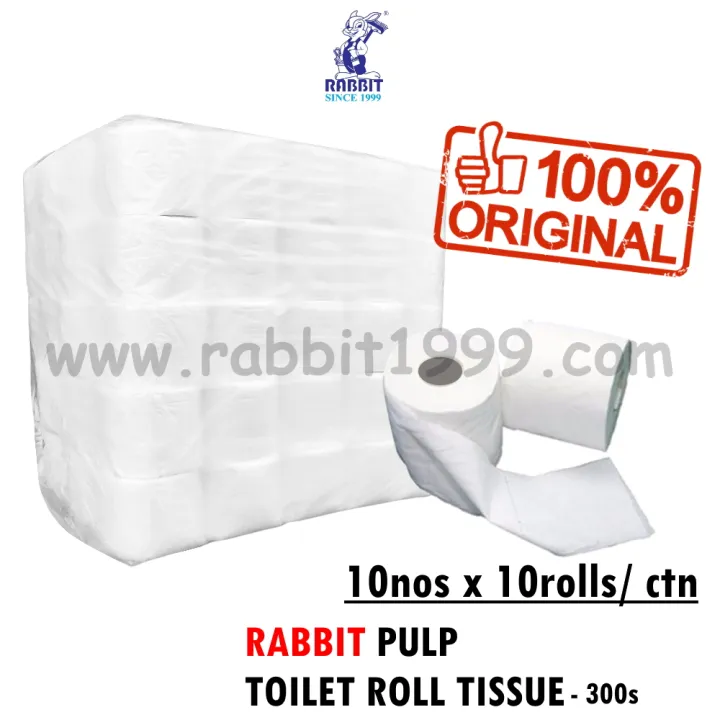 RABBIT TOILET ROLL TISSUE 300s Pulp Paper 2ply 100 Rolls Pulppy