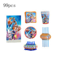 99pcsPack Space Jam Birthday Party Decorations Baby Shower Disposable Tableware Space Jam Paper Plates Cups Blowouts Napkins