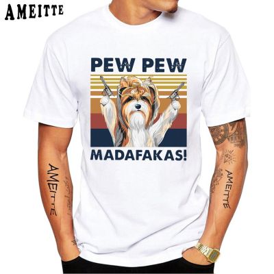 New Summer Fashion Men Short Sleeve Biewer Terrier Pew Pew Madafakas Print T Shirt Cute Casual White Tees Funny Dog Design Tops XS-6XL