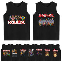 Ro-Bloxs เสื้อกล้ามชายหญิงแขนกุดเสื้อยืดเด็กฤดูร้อนอะนิเมะถังการ์ตูนพิมพ์สีดำ7664