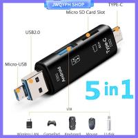 JWQYPH ของใหม่ อุปกรณ์เสริม ประเภท C 5 in 1 อะแดปเตอร์ ไมโคร USB เครื่องอ่านการ์ด เครื่องอ่านการ์ดหน่วยความจำ