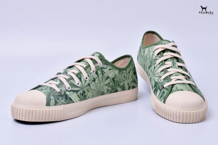 phanmaba-sneakers-รองเท้าผ้าใบพันธุ์หมาบ้า-ลายใบไม้รื่นรมย์-สีเขียว