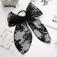 Linfang ผู้หญิงสีดำสีขาวลูกไม้โบว์ผมยางยืดผมยาง Bowknot ผมผูกคลิปสำหรับสาวผู้ถือหางม้าอุปกรณ์เสริมผม