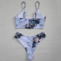 hotx 【cw】 Swimwear Ladies Bathing Beach Wear 2021 Swimsuit Waist New Print Sport Bandeau Push Up Bikinis Marble