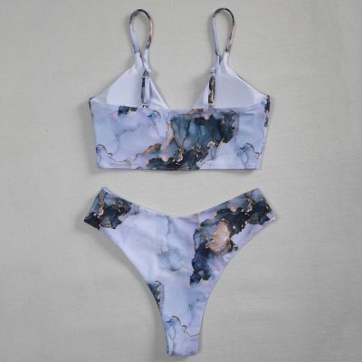 hotx 【cw】 Swimwear Ladies Bathing Beach Wear 2021 Swimsuit Waist New Print Sport Bandeau Push Up Bikinis Marble