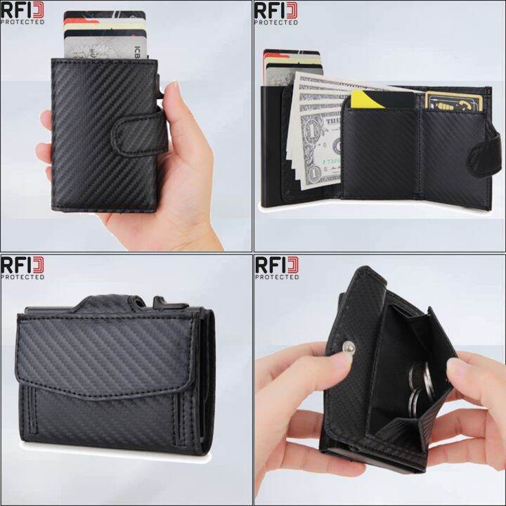 layor-wallet-คาร์บอนไฟเบอร์ผู้ถือบัตรกระเป๋าสตางค์ผู้ชายยี่ห้อ-rfid-สีดำเมจิกพับหนังบางมินิกระเป๋าสตางค์กระเป๋าเงินขนาดเล็กชายกระเป๋า-vallet