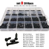 700/2010pcs M1 M1.2 M1.4 M1.7 M2 M3 M4 Black Steel Mini Micro Cross Phillips Round Pan Head Self Tapping Wood Screw Set Kit Box Screw Nut Drivers