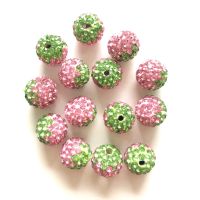 50pcs 10mm High Quality Mix Green Pink Crystal Clay Pave Rhinestone Round Disco Ball Loose Spacer Bead Bracelet Necklace Making