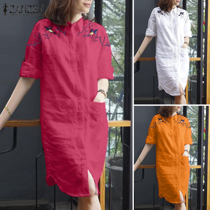 สินค้ามาใหม่-จัดส่งฟรี-fancystyle-zanzea-เสื้อคอปกแขนยาวผู้หญิงปักกระดุมขึ้นชุดซันเดรส-15