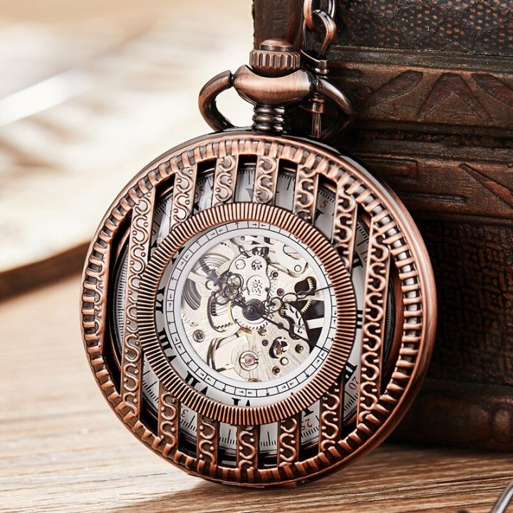 ของขวัญย้อนยุคแนววินเทจสำหรับผู้ชายผู้หญิงนาฬิกาพกโครงกระดูกทรงกลมจี้นาฬิกาโบราณลายทางแบบโบราณ