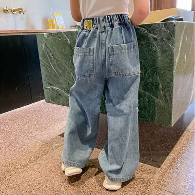 [COD] กางเกงเด็กผู้หญิงกางเกงยีนส์ขากว้างแบบมีรู 22 ฤดูใบไม้ผลิและฤดูร้อนใหม่เสื้อผ้าเด็ก 3-8 -ปี-เก่า