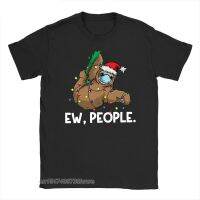 【cw】 Christmas T ShirtsMen Oversized CottonEwSloth SantaStreetwear