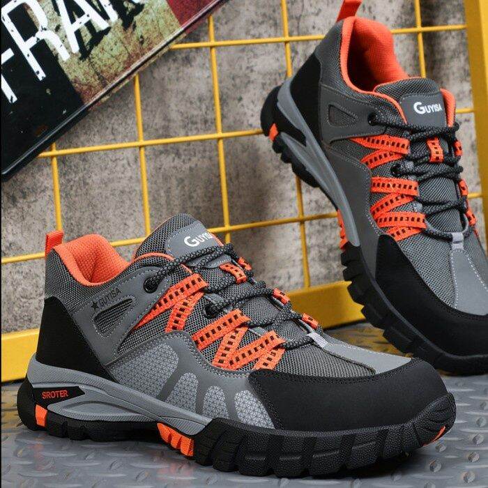 Sepatu Safety Sneakers Sport Abu Orange ANTI PAKU UJUNG BESI SPORTY