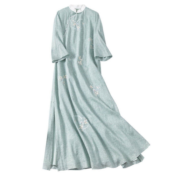 qing-shuzhai-สไตล์จีน-retro-ปักชุดสามไตรมาส-ramie-republic-wind-ผู้หญิงรุ่นปรับปรุงหลวม-cheongsam-ผู้หญิง