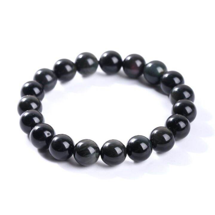 jd-สร้อยข้อมือลูกปัดทรงกลมออบซิเดียนธรรมชาติสีรุ้งผู้ชายแฟชั่นสำหรับผู้หญิงกำไลสายสำหรับชาวพุทธมีสีดำหลากสี