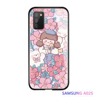 เคส Casing Ponsel พร้อมสำหรับ Samsung Galaxy A02S A02 A01แกน A01 M02 M01ดอกไม้สุดหรูเด็กผู้หญิงกันกระแทกเคสมันวาวกระจกเทมเปอร์ฝาหลังใหม่ปลอก