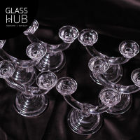 GLASS HUB( LYNX) - Candle Stand 5464 - เชิงเทียน ลายคริสตัล เนื้อใส (เซต 2 ใบ)