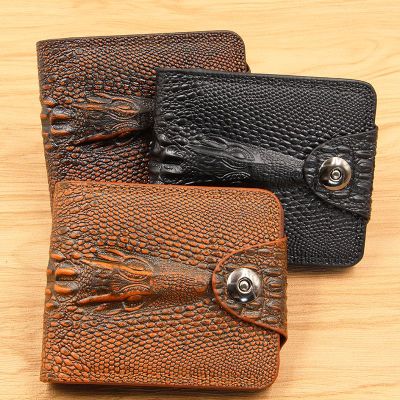 Men Wallet purseสไตล์สั้นความจุขนาดใหญ่มัลติฟังก์ชั่ธุรกิจแฟชั่นคลิปเงินหัวเข็มขัดแม่เหล็กจระเข้